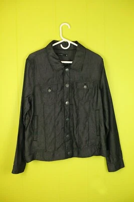 NUEVO CON ETIQUETAS $118 Tahari Mujer XL Chaqueta Manga Larga Parka a Presión Lyocell Negro Bolsillo con Solapa Foto 1 de 4