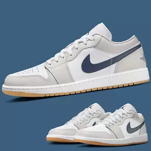 Nike Air Jordan 1 Low Shoes White Midnight Navy Gum 553558-146 Men's & GS NEW - Picture 1 of 9