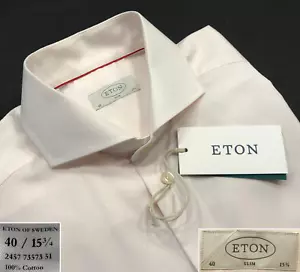 ETON CAMICIA ABITO ROSA PALLIDO SLIM FIT NUOVA CON ETICHETTE $285 100% COTONE EUR 40 - US 15 3/4 - Foto 1 di 20