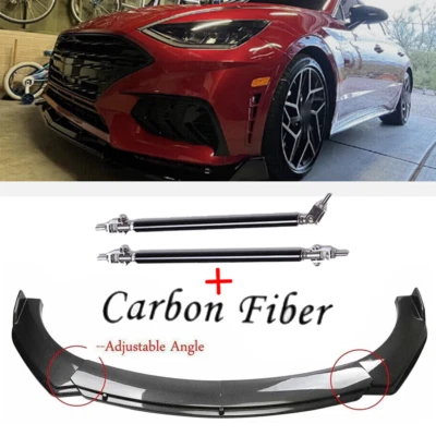 Carbon Fiber For Hyundai Sonata Front Bumper Lip Spoiler Splitter Strut Rods - Image 1 of 4