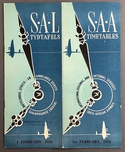 SOUTH AFRICAN AIRWAYS SAA AIRLINE TIMETABLE FEBRUARY 1958 SAL ROUTE MAP - Picture 1 of 5