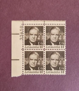 US Stamp Scott #1397 LaGuardia 14c plate block - MNH - Picture 1 of 2