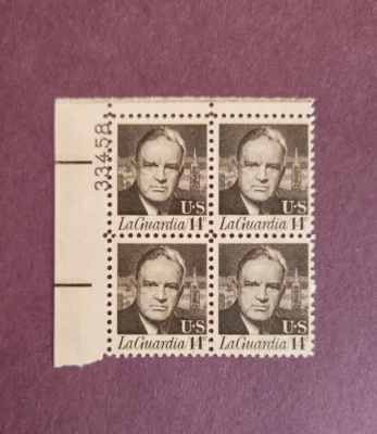US Stamp Scott #1397 LaGuardia 14c plate block - MNH - Image 1 of 2