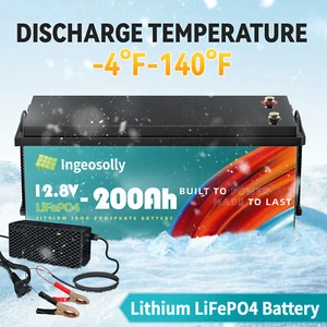 12V 200Ah Lithium Battery + Charger Deep Cycle LiFePO4 BMS for Solar RV Off-grid - Picture 1 of 18