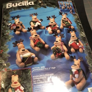 Christmas Bucilla 9 Felt Applique ORNAMENT KIT RUDOLPH & FRIENDS Reindeer 83209 - Picture 1 of 10