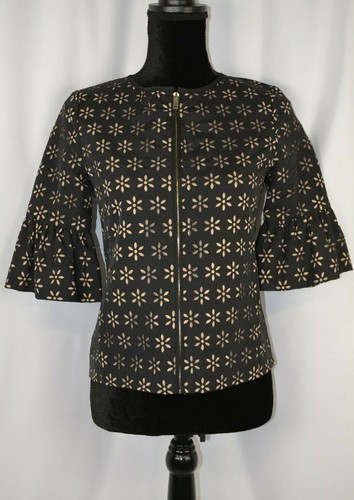 Giacca rossa Valentino full zip taglia 2 nera taglio laser floreale manica svasata 3 4 boho