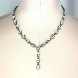 Kohl's Metal Necklace Dark-tone Gunmetal Lariat with Clear Rhinestones - Picture 1 of 3