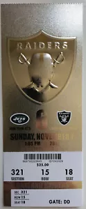 2015 NFL New York Jets vs Oakland Raiders Ticket Stub 11/1/15 - Mint!!! - Picture 1 of 1