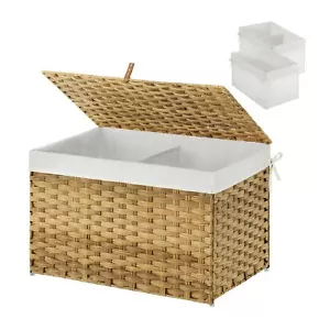 Storage Basket With Lid Handwoven Large Shelf Basket With Cotton Liner And Metal - Picture 1 of 6