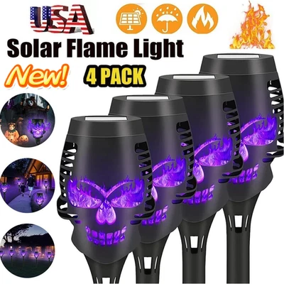 4PCS Halloween  Flickering Solar Lights Flame Torch Landscape Garden Yard Lights - Image 1 of 4