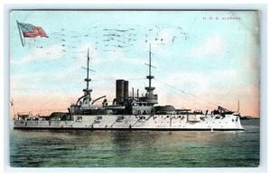 Vintage USS Alabama Schlachtschiff Lithographie Postkarte 1906 Boston News Co. - Bild 1 von 2