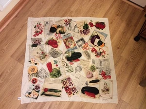 Echo Signature Colorful 100% Silk Square Scarf 34” X 34” Garden Seeds Produce - Picture 1 of 8