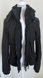 SUPERDRY Original WIndcheater Womans Black Blue Trim Triple Zip Hooded Size S - Picture 1 of 17