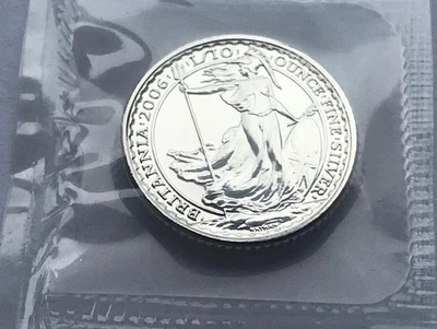 2006 Argento Britannia Uno Decimo Oncia 1/10 Sottile 20 Pence Moneta - Immagine 1 di 4