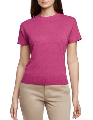 NEW Banana Republic Women's L Short Sleeve Sweater Top Pink Linen Blend - Image 1 of 4