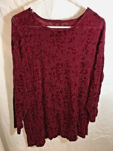 DAMEN BURGUNDERROT DAMAST STRETCH KARRIERE POLY SHIRT BLUSE TOP TUNIKA GRÖSSE XL 44" - Bild 1 von 3