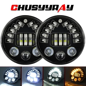 Pair 7" Inch Round LED Headlights Hi/Lo Beam DRL For Chevy Truck Camaro C10 - Bild 1 von 14