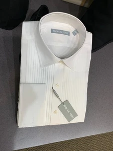 NEW MEN'S WHITE PLEATED TUXEDO 100% COTTON FRENCH CUFF SHIRT by Michael Kors-L5 - Picture 1 of 3