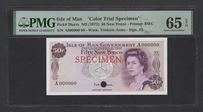Isle Of Man 50 New Pence ND(1972) P28acts "Color Trial Specimen" UNC Grade 65 - Image 1 of 2