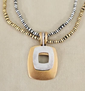 Premier Designs signierte zweifarbige Gold & Silber Halskette mit Anhänger 19" - Bild 1 von 5