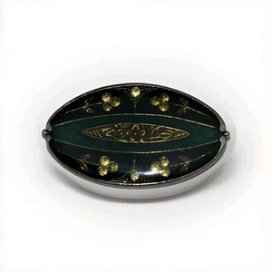 Vintage Silver Brooch Floral Deco Resin Glass Enamel Guilloche Caviar Pin - Picture 1 of 6