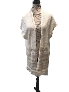 Old Navy M/L White Tan Southwestern Kimono Sweater Fringe Bottom Open Front - Picture 1 of 6