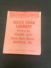 Livre d'allumettes vintage Virginia : « White Swan Laundry » Danville, VA