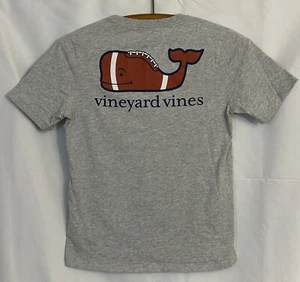Vineyard Vines Boys Medium Football Whale Graphic Gray S/S Pocket T-Shirt Tee - Picture 1 of 3