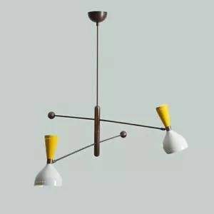 2 Arms Style Century Arms Mid Stilnovo Chandelier White & Yellow Celling Chandli - Picture 1 of 3