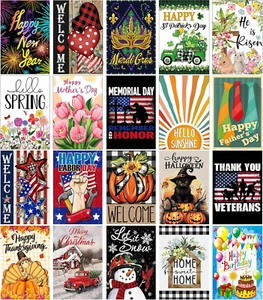 20 Pack Seasonal Garden Flags Set Double Sided 12X18 Inch Small Yard Flags, Holi - Picture 1 of 7