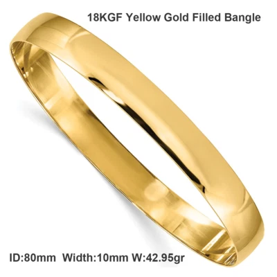 Brazalete de oro amarillo 18k relleno sólido 10mm Pulsera para damas 2 extra grande 80mm Foto 1 de 3