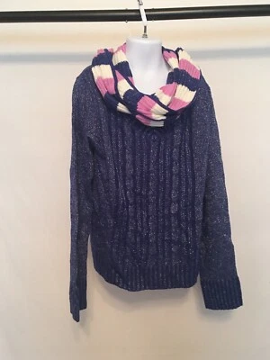 Faded Glory Niñas Azul Suéter Con Bufanda Grande 10-12 Rosa/Blanco/Azul Foto 1 de 4