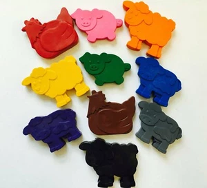 10 Farm Barnyard Animal Crayons Party Favor 1st Birthday Old Mcdonald Blue Truck - Picture 1 of 2