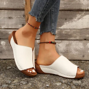 Fashion Solid Wedges Sandals Summer Casual Peep-toe Slippers Outdoor Thick Sole - Picture 1 of 11