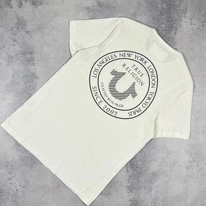 Herren True Religion Big Logo Y2K Kurzarm T-Shirt Größe Small weiß Baumwolle 00er - Bild 1 von 21