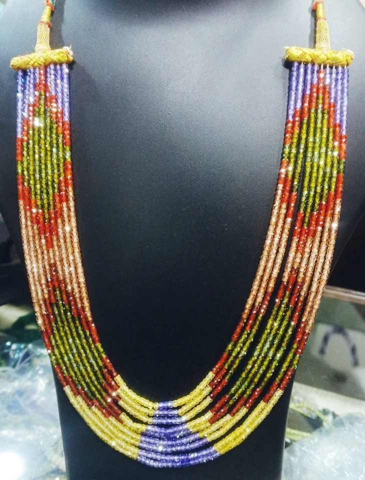 Collana Tradizionale Con Zirconi Multicolore A Facetta Rotondi 9 Stand Naturale - Immagine 1 di 4
