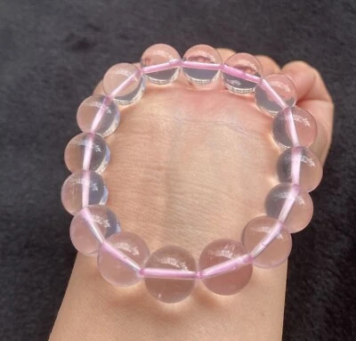 Pulseira elástica de contas de cristal quartzo rosa seis estrelas natural Moçambique 12 mm - Imagem 1 de 4