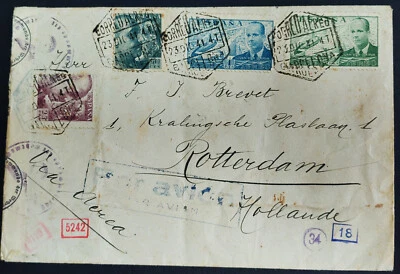 1941 cubierta aérea dos veces censurada de Barcelona, España a Rotterdam, Países Bajos Foto 1 de 2