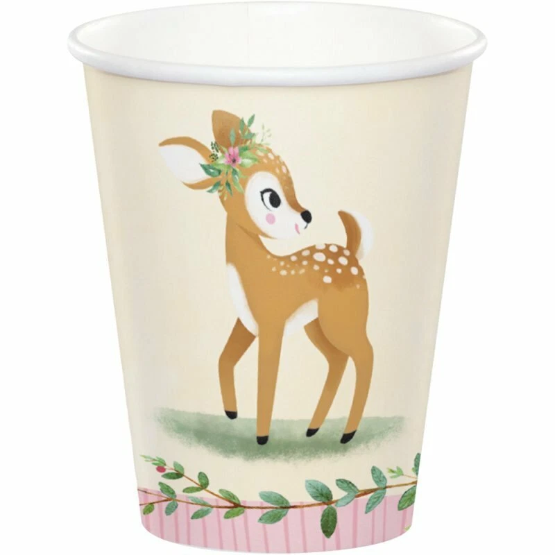 1st Birthday Party Supplies Deer Little One Paper Cups 8Pk Tableware Girl Baby - Image 1 of 1
