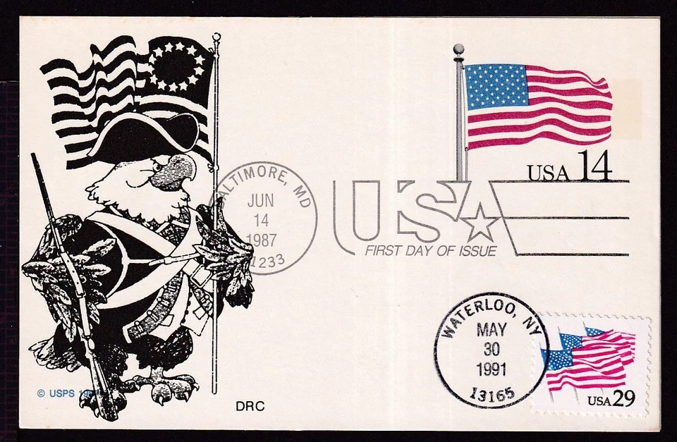 1987 U. S. Flag 14c postal card FDC Baltimore Sc UX117 DRC cachet (YG - Image 1 of 1