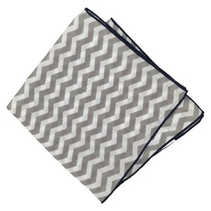 Mens Linen Handkerchief Pocket Square Gray White Chevron Navy Border Hanky 12.5 - Picture 1 of 5
