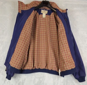 Men's XL LL Bean Navy Plaid Lined Nylon Bomber Jacket Windbreaker Preppy - Picture 1 of 6