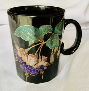 Otagiri Japan Coffee Tea Cup Octagon Botanical Floral Metalic Gold - Picture 1 of 4