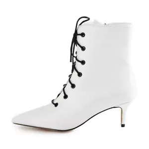 Onlymaker Women's Kitten Low Heel Ankle Bootie Pointed Toe Lace Up Comfy Boots - Picture 1 of 16