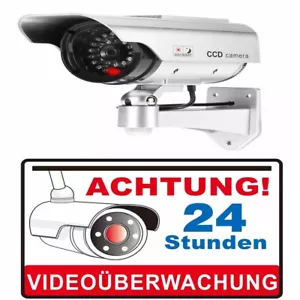 Überwachungskamera Attrappe Dummy Fake Außen Innen Outdoor Indoor LED Solar Akku - Bild 1 von 5