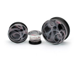 Pair of Glass Swirl Double Flare Plugs set gauges PICK YOUR SIZE AND COLOR