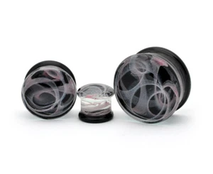 Pair of Glass Swirl Double Flare Plugs set gauges PICK YOUR SIZE AND COLOR - Picture 1 of 4