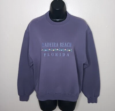 Sudadera pequeña de colección Y2K Madeira Beach Florida para mujer cuello redondo púrpura jerzees Foto 1 de 4
