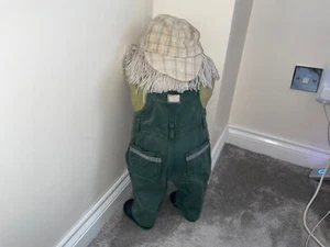 VINTAGE HIDE IN THE CORNER DOLL WEARING GREEN CORDROY DUNGEREES CHECK HAT 26” - Picture 1 of 7