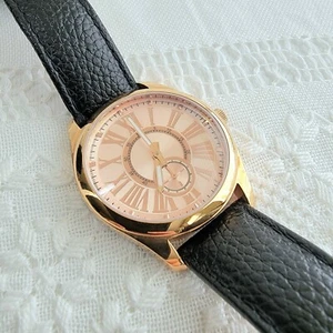 BRONZO ITALIA Watch Rose Gold Tone Case Pink Dial Black Leather Strap Swiss Part - Picture 1 of 15